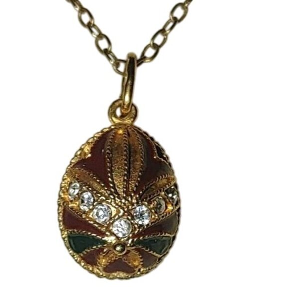 Alfa Jewel Egg Charm Pendant 18K on 925 Cloisonné Enamel CZ Vintage Russia - Picture 4 of 16